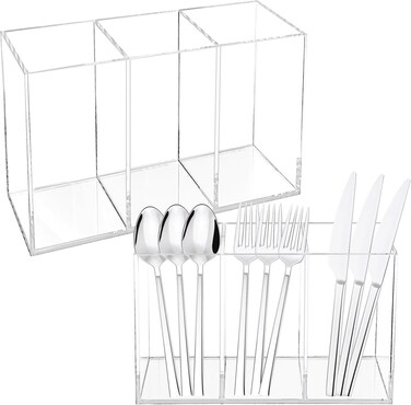 Rainmae 2-Pack Acrylic Cutlery Storage Organizer - Utensil Holder for Kitchen Countertop