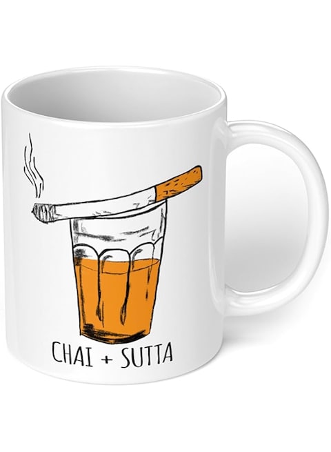 InstaMugs 1 Mug - &quot;Chai Addict&#39;s Mug&quot; Hand Illustrated Desi Fun Mug - Perfect for your cuppa Coffee, Tea, Karak, Milk, Cocoa or whatever Hot or Cold Beverage you Drink! - 11 Oz - White Colour