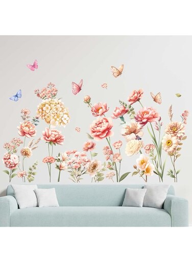 Amimagen Boho Flowers Wall Stickers - Wildflower Grass Butterflies Floral Wall Stickers - Girls Bedroom Living Room Sofa TV Background Home Wall DecorB