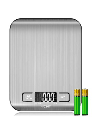 Vont 'Milo' Kitchen Scale, Food Scale, Digital Scale w. Beautiful LCD Screen, 5 Measurement Units, Gram Scale Used for Weight Loss, Baking, Cooking, 304 Food Grade Stainless Steel (Batteries Included)