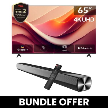TCL 65-Inch P69B 4K UHD TV &amp;amp; Soundbar Bundle &amp;ndash; HDR10, Dolby Audio, T-SCREEN, Google TV   Immersive 2-Channel Sound, USB, HDMI, Bluetooth &amp;amp; More - 65P69B+SOUNDBAR