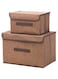 Swpeet 2pcs Brown Linen Foldable Storage Bins with Lids Kit, Large Collapsible Fabric Stroage Box, Stackable Storage Containers Closet Organizers for Home Office Storage
