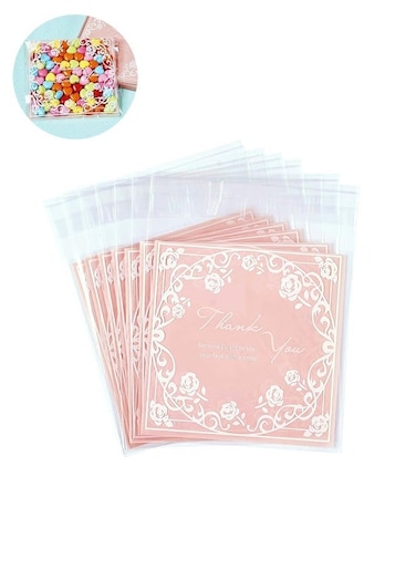 100Pcs Adhesive Candy Bag, 4x5 Inch OPP Cellophane Thank You Note Bags with Adhesive Sealing Closure Great for Party Favors Candy Cookies Gift Packaging Set of (Pink)