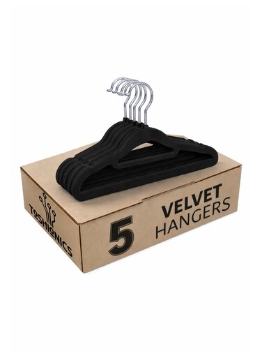 Non-Slip Velvet Hangers Ultra Thin Heavy Duty 360&Acirc;&deg; Rotating Hook For Suit, Dress, Shirts (Black, 5)