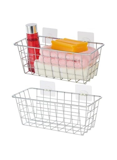 2 Pack Hanging Storage Basket, Bathroom Basket, Household Goods Storage Basket, with Traceless Tape, no Drilling, for Cabinet Storage, Kitchen, Bathroom, Storage Room