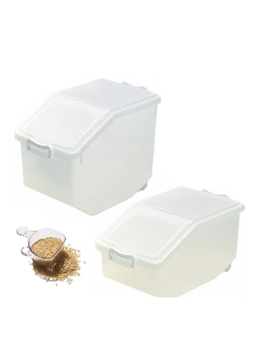 Rice Storage Containers 2pcs (5kg &amp; 10kg)-Food Storage Container with Lid, BPA Free Plastic Large Cereal Storage Box, Multifunctional Containers for Kitchen Food with Measuring Cups