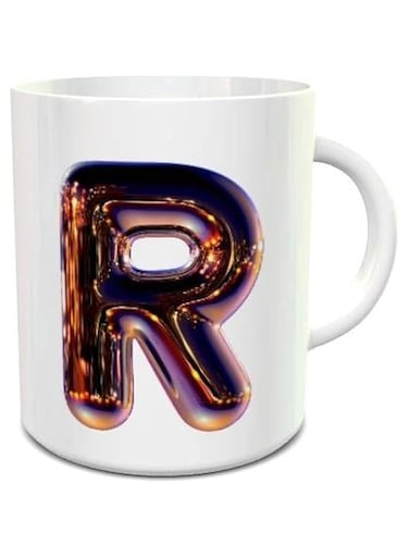 imPRESS White Ceramic Coffee Mug With Night Chrome Letter R