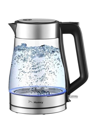 Homey Electric Glass Kettle 1.7L Capacity 1850-2200W Fast Boiling, Boil Dry Protection, Auto shut-off, LED Indicator, 1 year manufacturer warranty