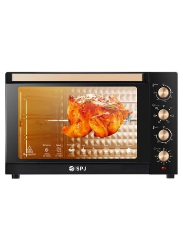 SPJ 80L Electric Oven 2400W with Rotisserie &amp; Grill, Convection Toaster Oven, 70&ndash;250&deg;C Temperature Control, 120-Min Timer, 7 Power Levels, Large Capacity Baking Oven, Low Noise, Black/Brown