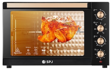 SPJ 150L Large Capacity Electric Oven 2800W with Rotisserie Grill, 360&deg; Even Heating, 7 Power Levels, Adjustable Temperature 70&ndash;250&deg;C, Timer, Inner Light, Tempered Glass &ndash; Black/Brown