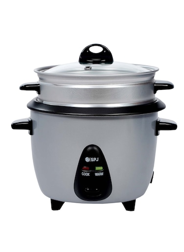 SPJ 1L Automatic Rice Cooker with Steamer 477W Mini Electric Cooker Non-Stick Inner Pot Keep Warm Function &amp; Tempered Glass Lid, Silver