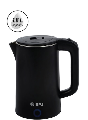 SPJ 1.8L Stainless Steel Electric Kettle 1500W Fast Boil, Auto Shut-Off, LED Indicator, Cordless Tea &amp; Coffee Kettle, Black