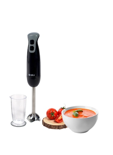SPJ 200W Hand Blender with 600ml Cup, Stainless Steel Blades, 2 Speed Settings, Full Copper Motor, Electric Immersion Stick Blender, Black