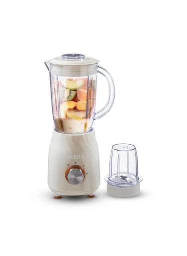SPJ 350W Blender &amp; Grinder with 1.2L Plastic Jar &amp; Grinder Cup, Stainless Steel 4-Blade System, 2 Speed + Pulse Control, Anti-Slip Feet, Multi-Function Kitchen Blender &ndash; White