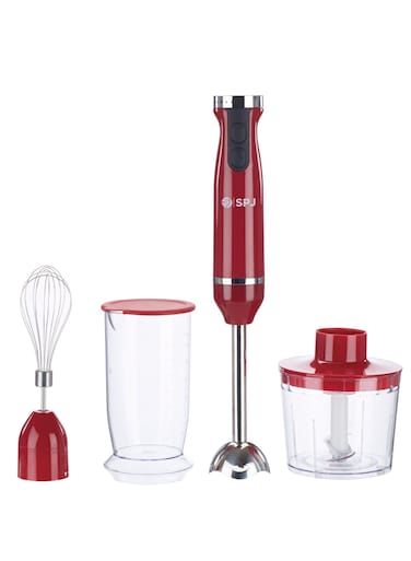 SPJ 600W Hand Blender Set with 700ml Mixing Cup &amp; 500ml Chopper, Stainless Steel Blades, Detachable Stick Blender, Multi-Function Kitchen Blender, Red, 1 Year Warranty