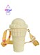 Children Ice Cream Water Bottle with Straw, Leak-Proof Silicone, Reusable with Strap, 500ml,Cream