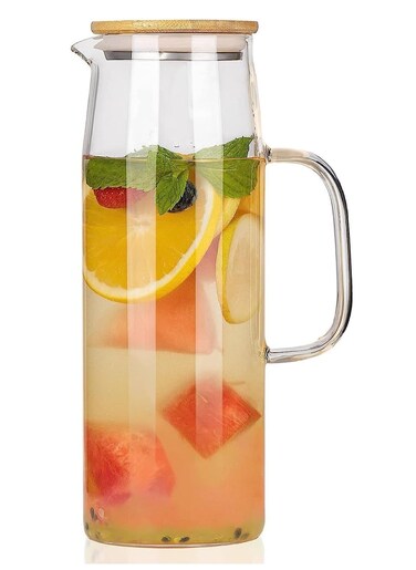 1200 ML Borosilicate Water Jug With Handle and Bamboo Lid 1