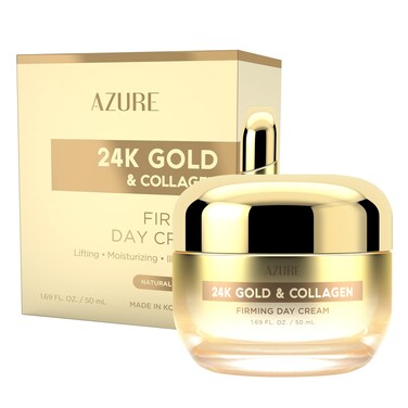 AZURE 24K Gold &amp; Collagen Firming Day Cream - Moisturizing, Illuminating &amp; Lifting, Reduces Wrinkles &amp; Fine Lines, Anti Aging &amp; Toning, Made in Korea - 50mL