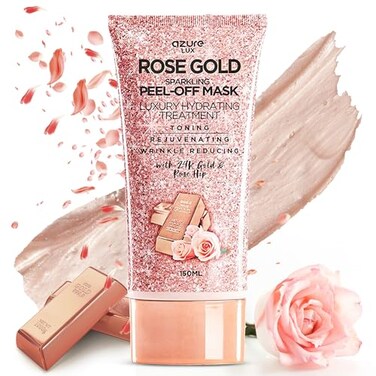 Azure Cosmetics Rose Gold Hydrating Peel Off Face Mask- Dermatologist Tested - Anti Aging, Toning &amp; Rejuvenating - Removes Blackheads, Dirt &amp; Oils - Real 24K Gold &amp; Rose Hip Oil - 5.07 Fl.Oz.