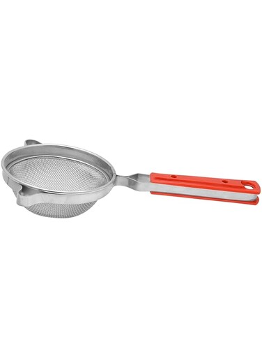 RAJ JUICE STRAINER WITH RED GRIP HANDLE, 12 CM, SILVER, RBJS04, Tea Strainer , Juice Strainer , Lime Strainer