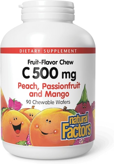 Natural Factors Vitamin C 500 mg Chewable Wafer, Peach Passionfruit Mango, 90 Chewable Wafer