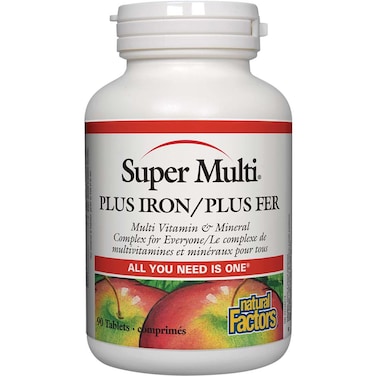 Natural Factors Super Multi Plus Iron, 90 Softgels