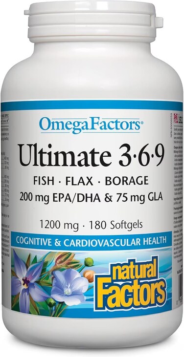 Natural Factors Ultimate Omega Factors 3.6.9, 1200 mg, 180 Softgels