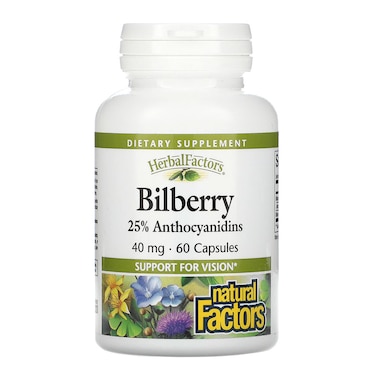 Natural Factors Bilberry, 40 mg, 60 Capsules