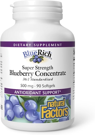 Natural Factors Bluerich Super Strength Blueberry Concentrate, 500 mg, 90 Softgels