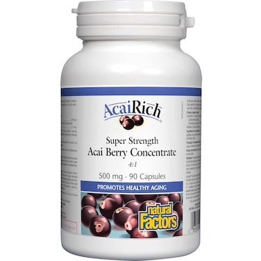 Natural Factors Super Strength Acai Berry Concentrate, 500 mg, 90 Capsules