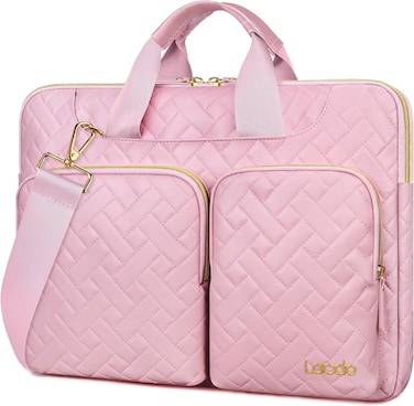 Lacdo 360&deg; Protective Laptop Shoulder Bag 16 inch Laptop Bag for 16 inch New MacBook Pro M4 M3 M2 M1 Pro Max A3403 A3186 A2991 A2780 A2485 2024-2019 15" Surface Laptop 7th Copilot+PC Sakura Pink