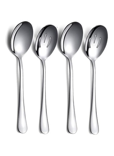 DELFINO Restaurant Catering Serving Utensils, Stainless Steel Party Buffet Catering Dinner Banquet Serving Spoon, Include 2 Serving Spoon and 2 Slotted Spoons, Serving Utensils, Ensure Dishwasher Safe