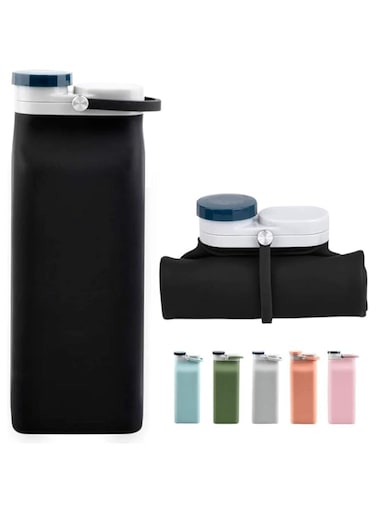 ELECDON Collapsible Water Bottle BPA Free - Foldable Water Bottle for Travel Sports Bottles with Triple Leak Proof Lightweight 20oz (Black)