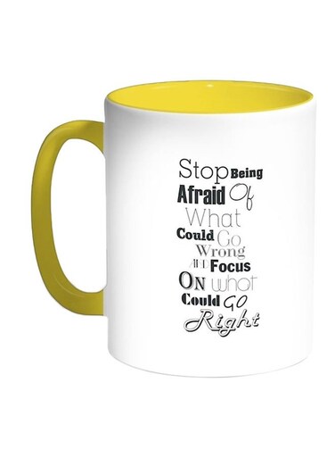 Quote Printed Coffee Mug Yellow White 100 ml