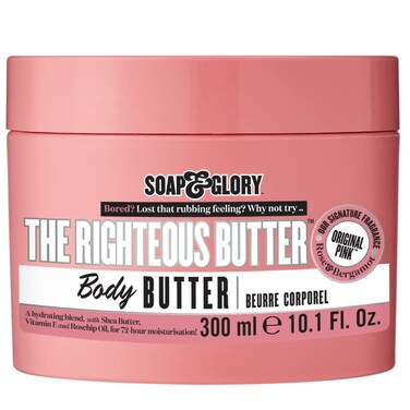 Soap &amp; Glory The Righteous Butter Moisturizing Body Butter - Skin Hydration Body Moisturizer with Vitamin E, Rosehip Seed Oil &amp; Shea Butter - Rich Body Cream for Soft &amp; Smooth Skin (300ml)