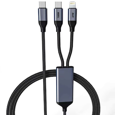 كابل شحن سريع 2 في 1 من النوع C إلى (100 واط من النوع C) و(27 واط لايتنينج) بطول 1.3 متر، MpBlberri BLB-U351 - أسود ورمادي