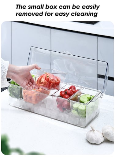 Large Ice Chilled Condiment Caddy &iuml;&frac14;&OElig;Chilled Condiment Containers Server with Lids for 5 (20 oz)Removable Compartments&iuml;&frac14;&OElig;Sushi Fruit &amp; Salad Food Storage Box&iuml;&frac14;&OElig;Serving Platters, Fruit &amp; Garnish Tray for Party Supplies &amp; Bar Accessories