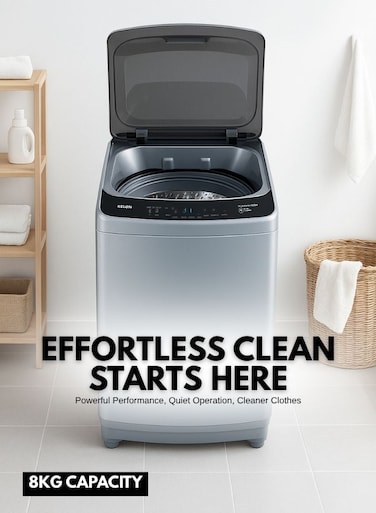 Kelon 8 kg Fully Automatic Top Loading Washing Machine &ndash; Powerful Wash Performance, Multiple Wash Programs, Energy And Water Efficient, Durable Drum, Low Noise Operation &ndash; KWT81DG Titanium Grey