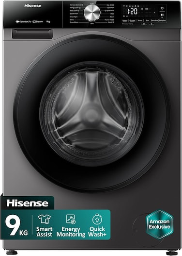 Hisense WF3M9042DB – 9kg Front Load Washing Machine with a 1400 RPM spin speed, Inverter Motor, Steam Wash, Quick Wash, Drum Clean, and A-rated energy efficiency for powerful, efficient, and gentle laundry care.