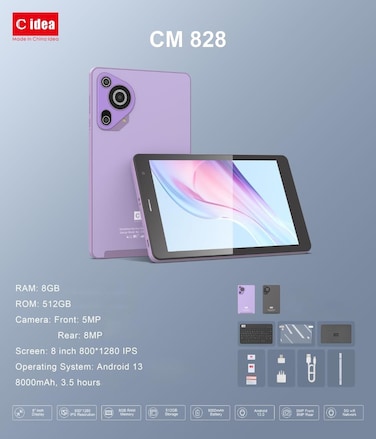 جهاز لوحي ذكي CM828 C فكرة 8 بوصة يعمل بنظام أندرويد 13 كمبيوتر لوحي ذكي للأطفال مزود بلوحة مفاتيح لاسلكية وغطاء واقي، شريحة واحدة 5G LTE واي فاي، يدعم تقنية التكبير والتكبير والتكبير (وردي)