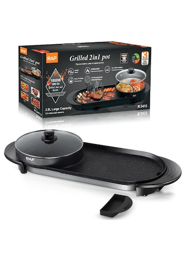 RAF R.5413 Electric Grill 2 in 1 Pot 1800W Non-Stick Cooking Surface With Temperature Control