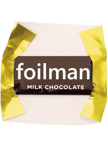 Foilman Foil Wrapper - Pack of 100 Candy Bar Wrappers with Thick Paper Backing - Folds and Wraps Well - Best for Wrapping 1.55Oz Hershey/Candies/Chocolate Bars/Gifts - Size 6" X 7.5" (Gold)