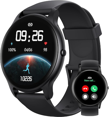 Smart Watch(Answer/Make Calls), Smartwatch for Women Men IP68 Waterproof, 100+ Sport Modes Fitness Activity Tracker, Heart Rate/Sleep/Steps Monitor, Fitness Watch for Android iPhone, Black