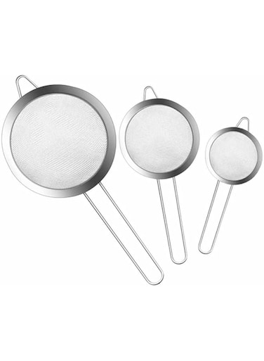 Dubai Gallery Set Of 3 Premium Fine Mesh Strainers Silver 4.64Inch