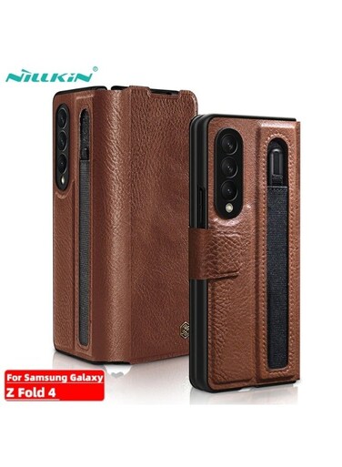 Nillkin Aoge Leather Case for Samsung Galaxy Z Fold4 5G &ndash; Premium PU Leather Protective Cover, Shockproof, Anti-Scratch, Slim Fit, Brown