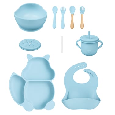 Factory Price Nora 12 Pieces Baby Feeding Tableware Set - Bunny Blue