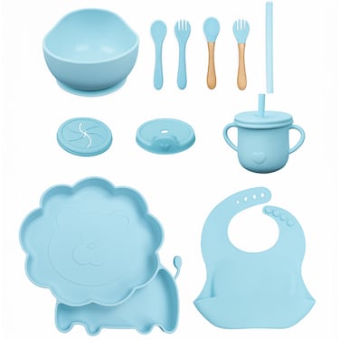 Factory Price Nora 12 Pieces Baby Feeding Tableware Set - Lion Blue