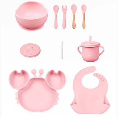 Factory Price Nora 12 Pieces Baby Feeding Tableware Set - Crab Pink