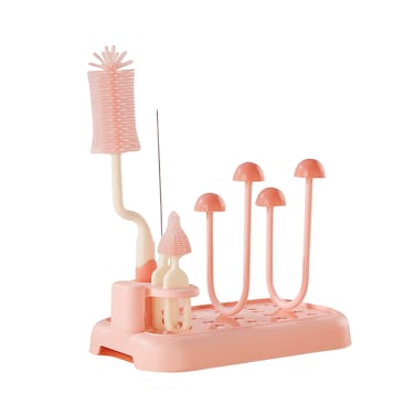Factory Price Baby Bottle Cleaning Brush Set with Drying Rack - Pink