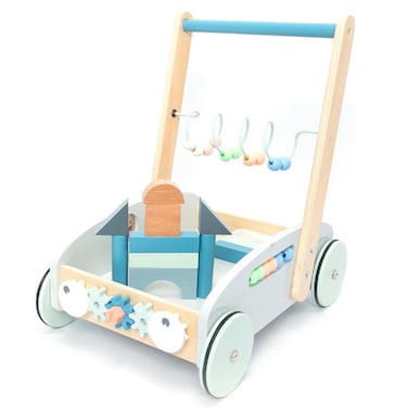 Factory Price Enzo 5 in 1 Learning Wooden Baby Walker with Activity Center - Blue